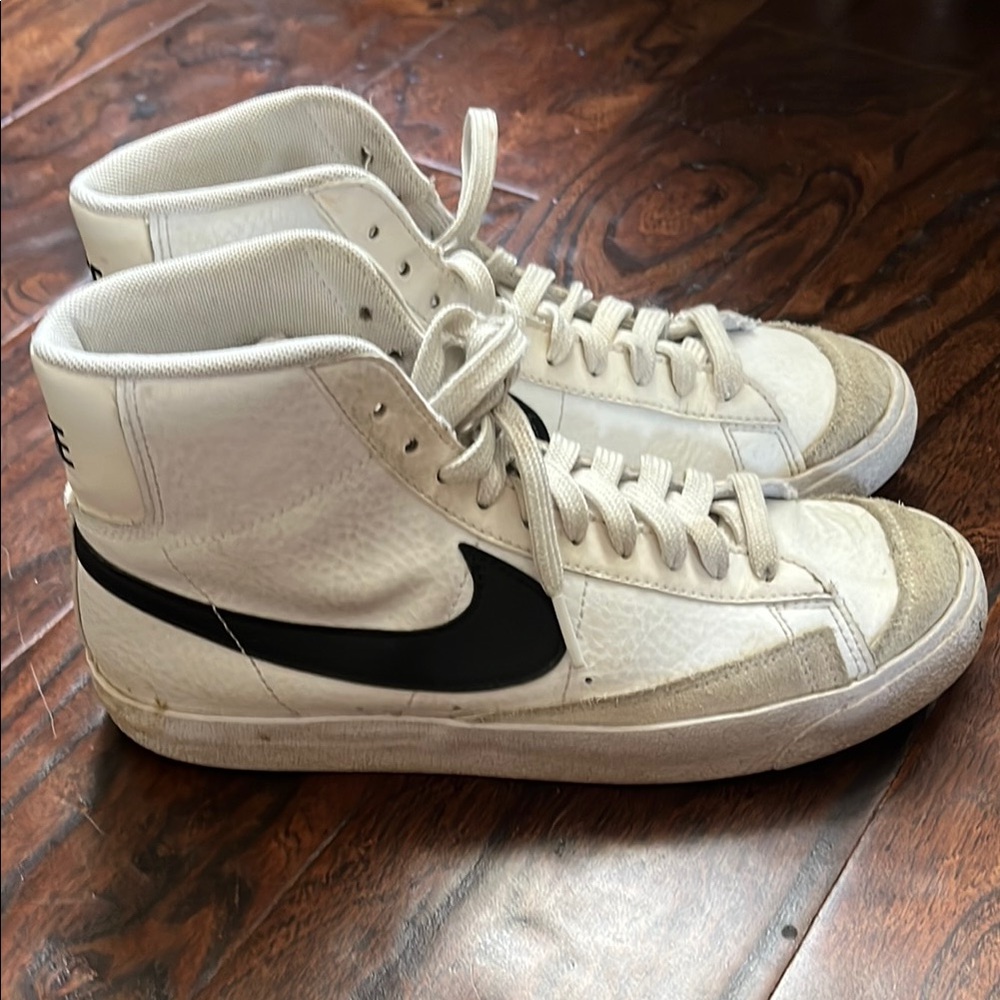 Nike White and Black High-Top Sneakers with Vintage Design